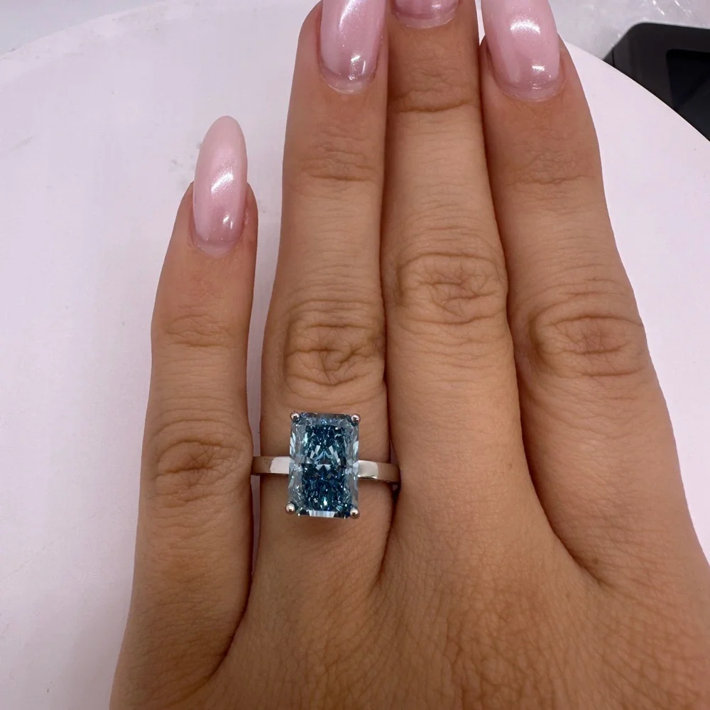 3.41 carat fancy vivid blue vvs2 radiant cut diamond engagement ring - Picture 11 of 12